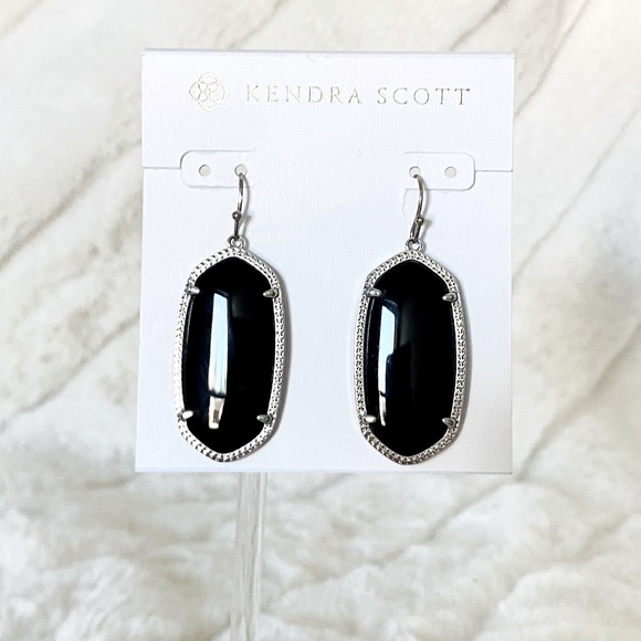 Kendra Scott Jewelry - Kendra Scott Elle Silver In Black Opaque Glass Drop Earrings